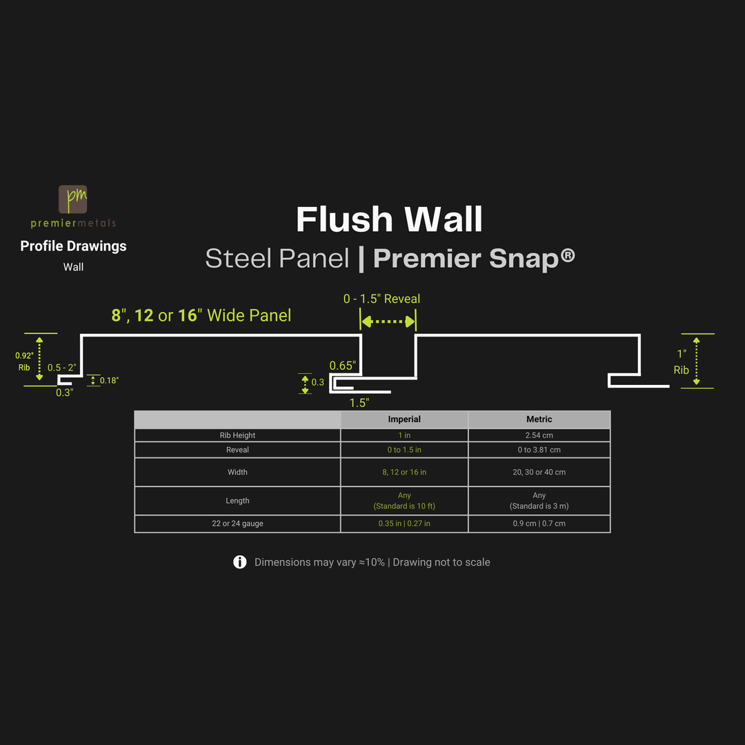 Flush wall panel - 12” width - Premium Colours